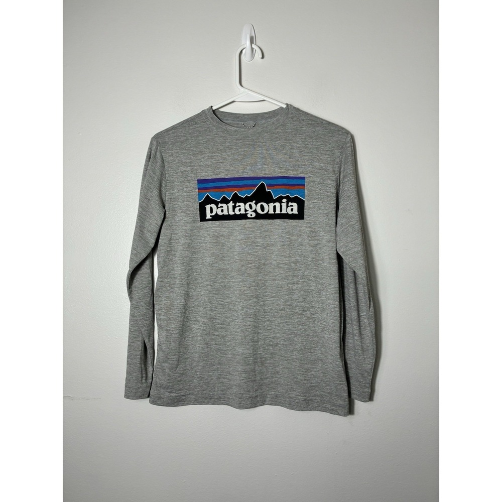 Patagonia Long Sleeve Tee Boys Youth XL 14 Gray Outdoor Hiking Polyester